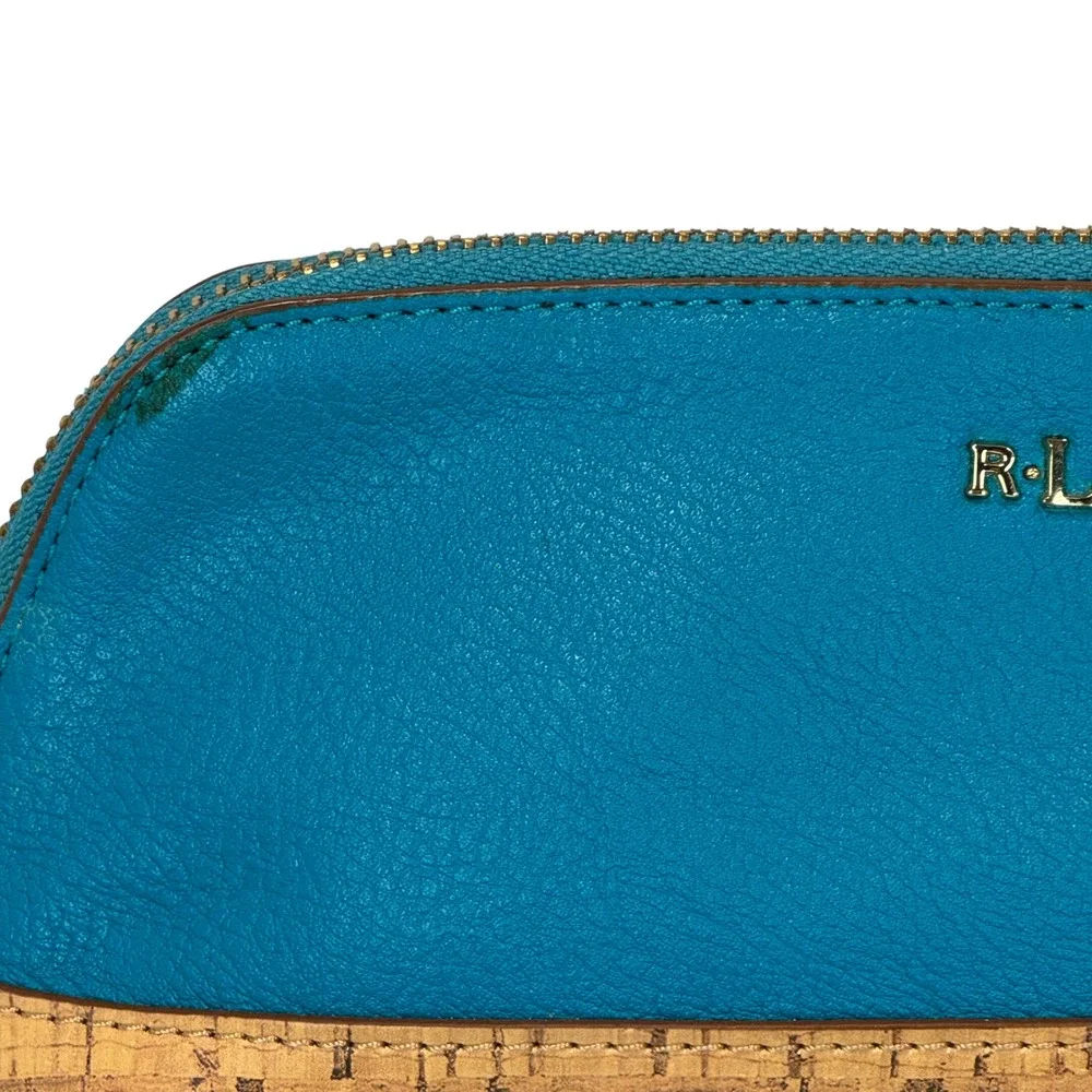 Lauren Ralph Lauren Teal‎ Cork Cosmetic Bag Makeup Pouch Zippered Organizer